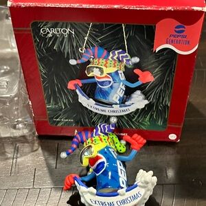 Pepsi Festive Snowboarding Ornament with Red and Blue Extreme Christmas Htf
